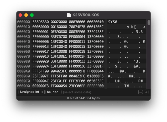 A hex dump of "K25V00.KOS"