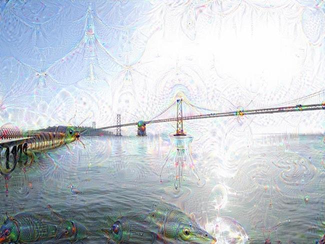 San Francisco's Bay Bridge, through DeepDream